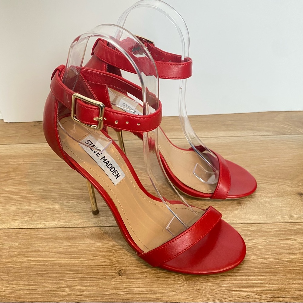 Steve Madden Rebuttle Red High Heel Ankle Strap Stiletto Sandal - Picture 6 of 11